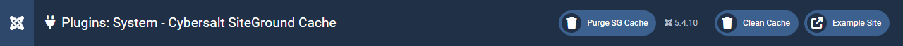 The Joomla admin header with the Purge SG Cache button beside the Joomla version